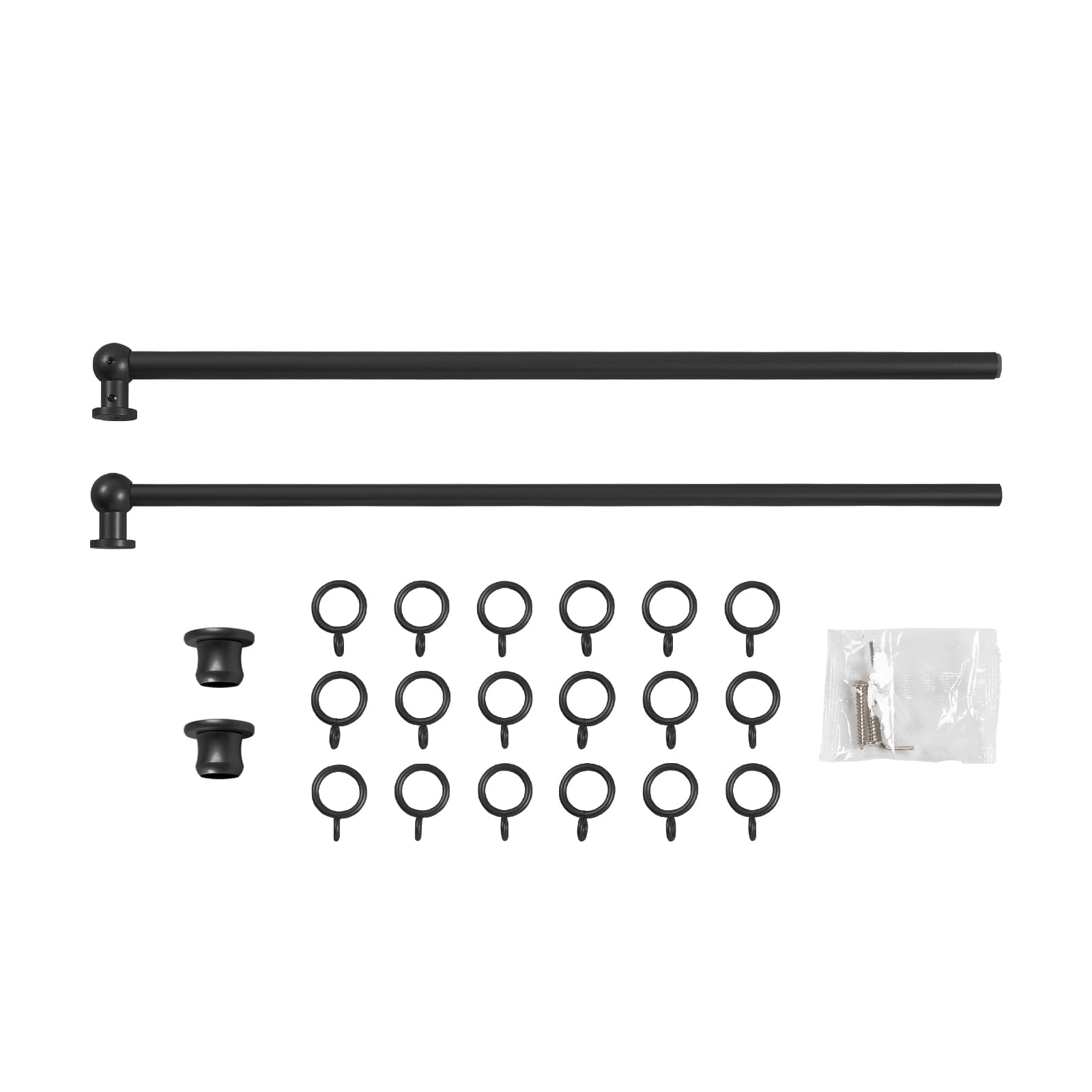 TWOPAGES 28 to 48 Inches Adjustable Cafe Curtain Rod with Rings, Inside/Outside Mount Black Window Rod for Kitchen Window Bathroom French Door