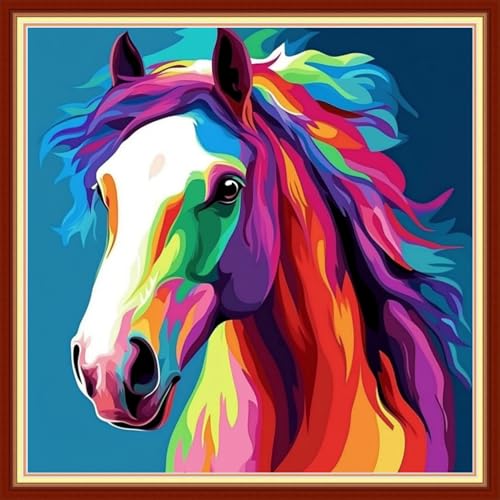 Image of Funchey Stamped Cross Stitch Kits, DIY Cross Stitch Pattern for Adults Beginners Needlepoint Kits Embroidery Kit Arts and Crafts 11CT&Colorful Steed 18x18 inchs