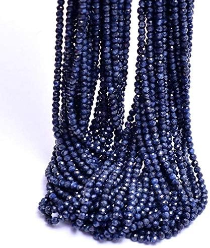 Miniatura 3 de AAA+ - Cuentas redondas microfacetadas de zafiro azul pilin de 3 a 0.157 in Cuentas redondas sueltas de zafiro azul natural hebra de 13 pulgadas