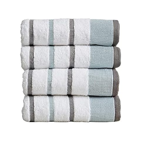 Cotton, Striped Hand Towel Set (16 x 30 inches) Oversized Decorative Luxury Hand Towels. Noelle Collection (Set of 4, Eucalyptus/Grey) Cover