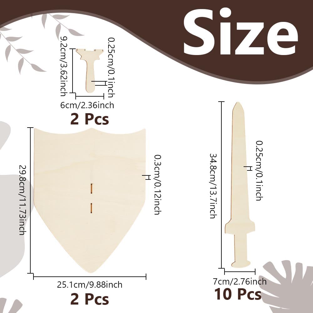 NBEADS Kit Spada e Scudo in Legno, 10 Spade Medievali in Legno e 2 Scudi in Legno con Gambo A Mano da Dipingere per Progetti di Pittura Costume Medievale, Fai da Te e Artigianati, Floreale Bianco