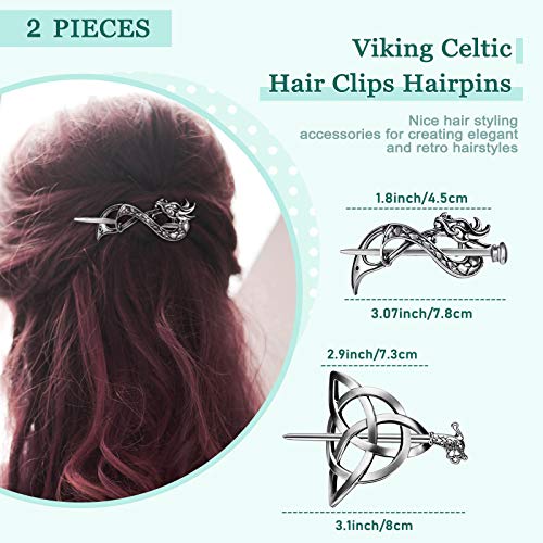 WILLBOND 2 Piezas Pinzas de Pelo Vikingas Nudo Céltico Plateadas miniatura 2