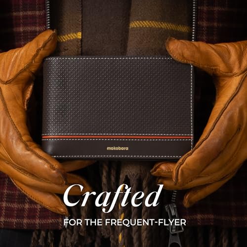 Image of MOKOBARA Stash Travel Bifold Wallet Gift for Men | Geometric Textured | Genuine Leather | RFID Protected | Fits Boarding Pass | Fits Internation Currency | SIM and Ejector Pin Slot | Ka-Ching (Brown)