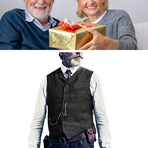 Casual Lapel Suit Vest for Male Tweed Herringbone Business Formal Waistcoat Tank Top for Men Father Husband Prom Party ( Color : Royal Blue , Size : Small )4