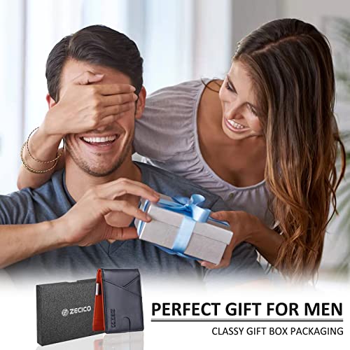 Image of Mens Slim Wallet Money Clip: Bifold Leanther Wallets RFID Blocking Front Pocket Wallets Credit Card Holder with ID Window Gifts for Men