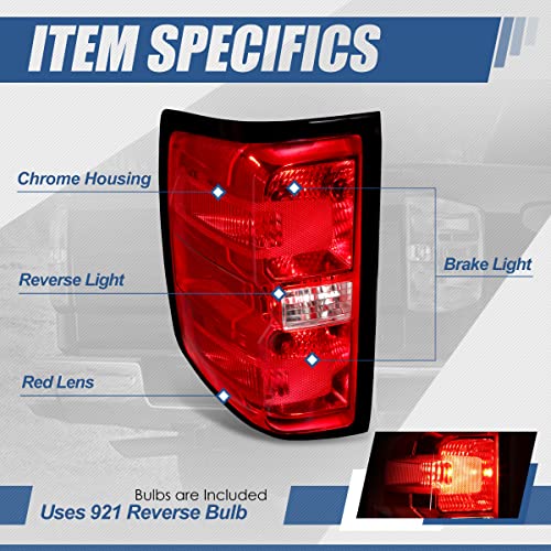 Auto Dynasty, Factory Style Rear Tail Lights Brake Lamps With Wiring Harness Compatible With Chevy Silverado 1500 2500 3500 14-19, Driver Left Side, Red Lens #TOP1