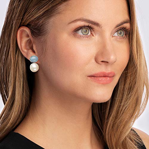 Ross-Simons 13.5-14mm Cultured Pearl and 10.00 ct. t.w. Aquamarine Earrings in Sterling Silver2