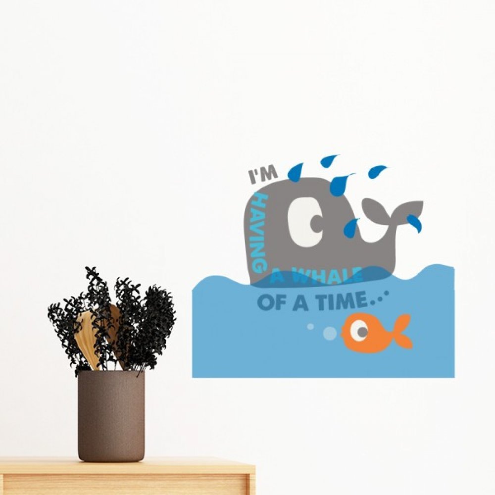 Papier peint DIY chambre facile à poser avec le sticker mural baleine bleue