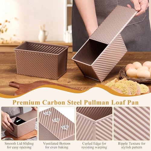 Image of LIANYU 3 Pack Pullman Loaf Pan with Lid, 1 LB Nonstick Bread Loaf Pans Set | Heavy Duty, Rectangle Bakeware with Cover, Homemade Sourdough Bread Sandwich, Rose Gold