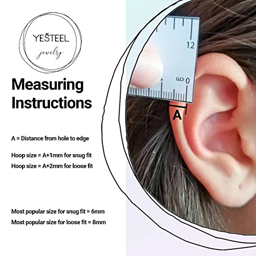 Image of 316L Surgical Steel Hoop Earrings, 6-20mm Huggie Hypoallergenic, Small Sleeper Mens Cartilage Earrings for Women 20G 18G
