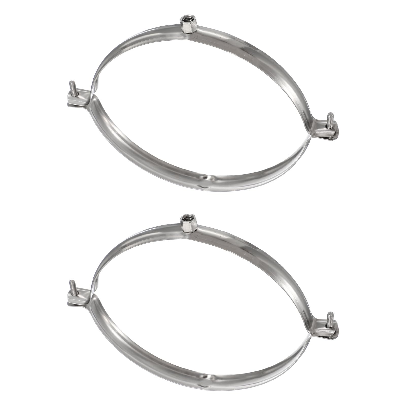 sourcing map 2pcs 201 Stainless Steel 7.9"/200mm Split Ring Pipe Hanger Pipe Strap Clamp Split Ring Hanger for Tubing Shower Curtain Tiki Torch, Polished Silver Tone(No Rubber)
