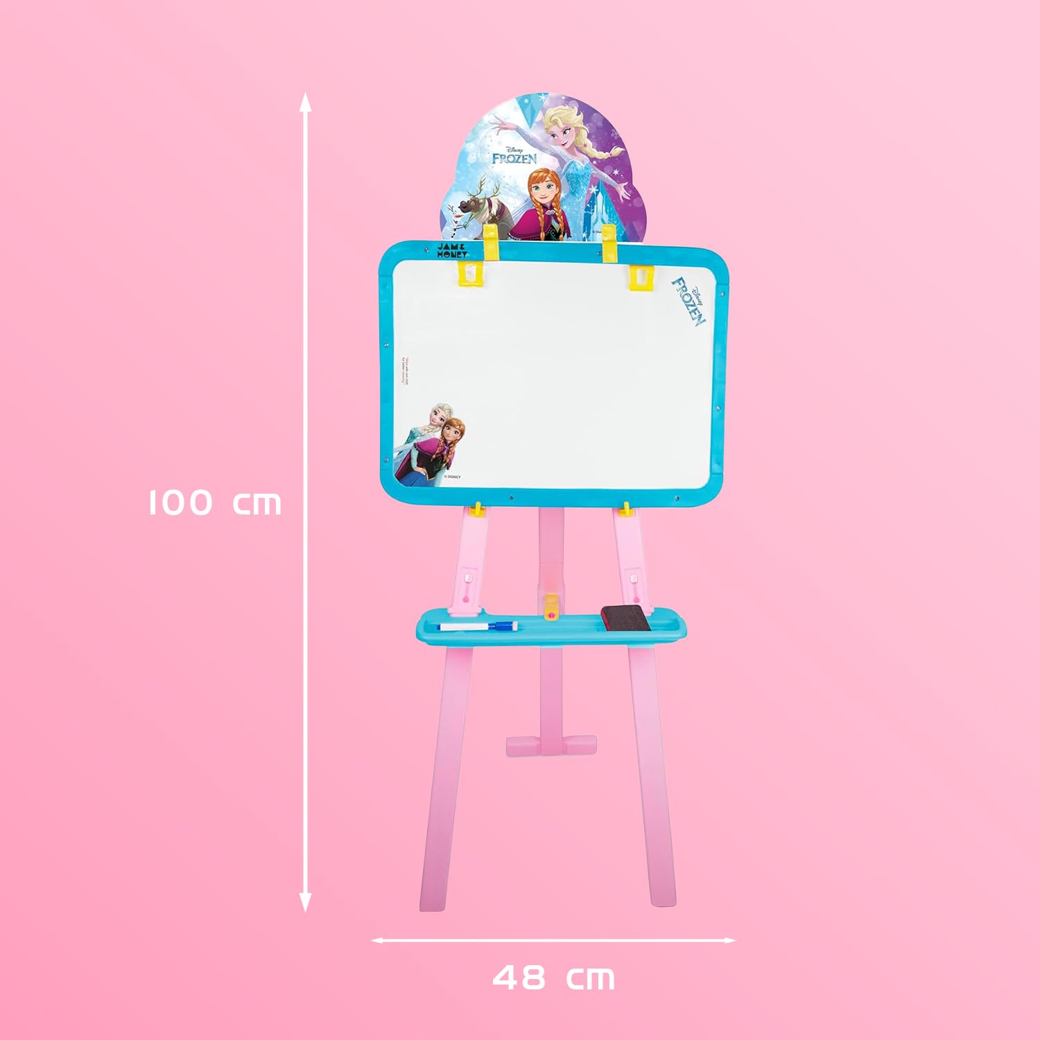 Amazon Brand - Jam & Honey Frozen 5-in-1 Easel Board for Kids 4+ Years, Double Sided Blackboard & Whiteboard with Stand, Chalk Marker Duster Set, BIS Certified Safe 4