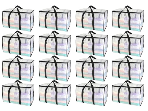 Image of BALEINE 16-Pack Oversized Moving Bags with Reinforced Handles, Heavy-Duty Storage Tote for Clothes, Moving Supplies (Clear, 16-Pack)
