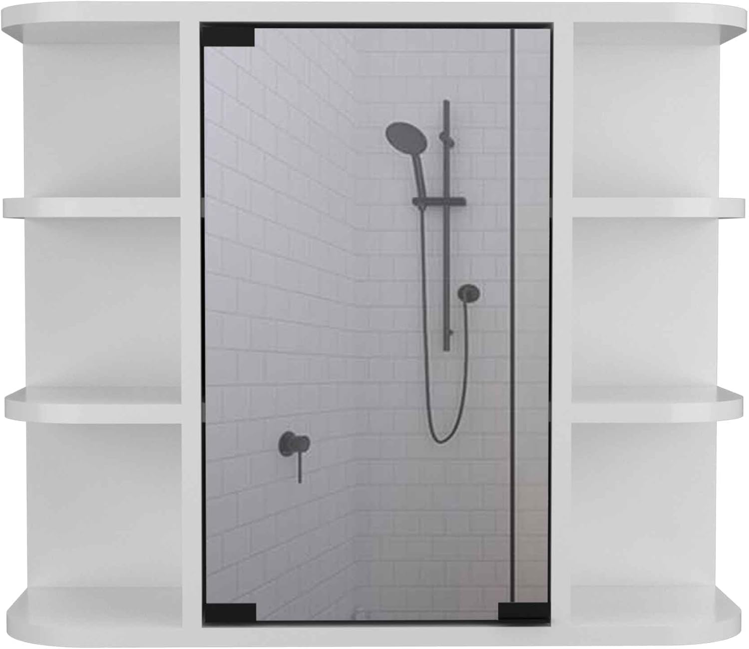 Tuhome Milan Medicine Cabinet with Six External Shelves, Mirror, Three Internal Shelves, Modern Bathroom Storage Solution