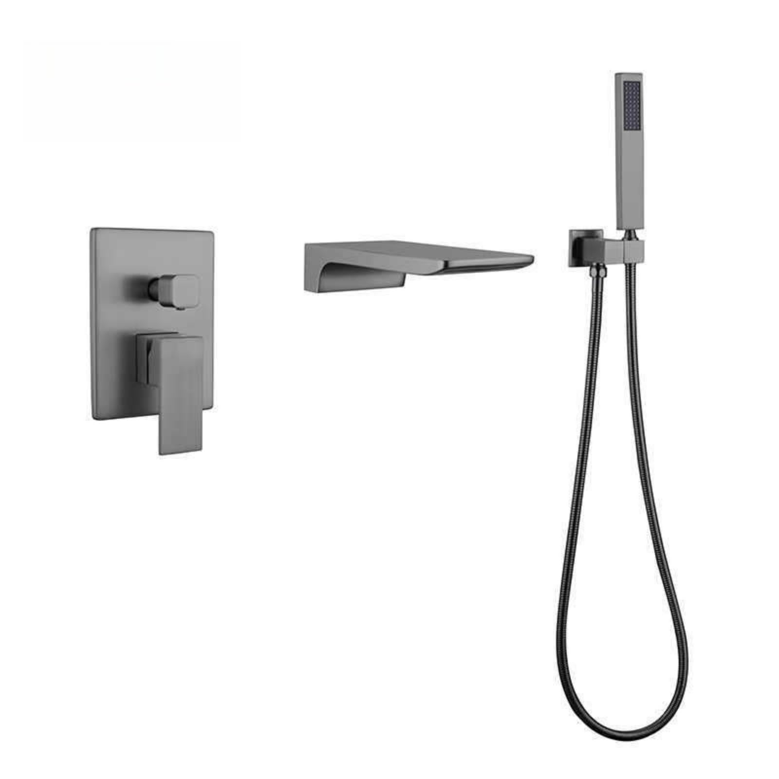 BHGFYXBS Shower Bath Tub Brushed Gold Waterfall Bath Tap With Shower Single Lever Tub Taps Bath Shower Mixer Tap Set,Grey