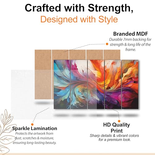 Image of The Castle Decor Abstract Art Multiple Frames Wall Painting for Living Room, Bedroom, and Hotels - Wooden Framed Digital Artwork (Multi Color - Design 3, 27x48 Inch)
