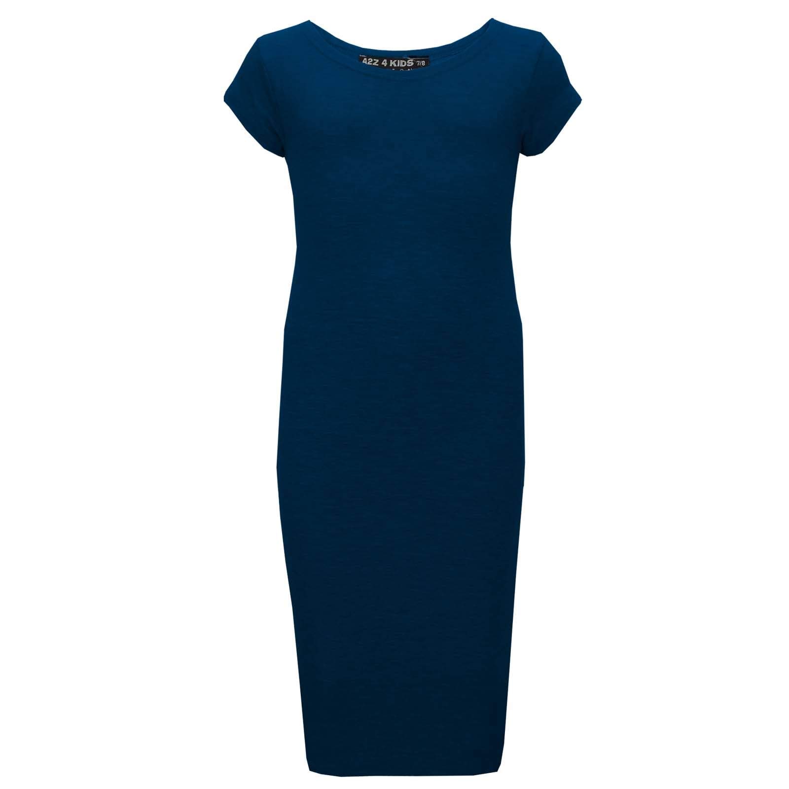 A2Z 4 Kids Girls Dresses Plain Short Sleeves Cap Slim Fit Stretch Bodycon Midi Maxi Comfortable Summer Party Fashion Dress Top Age 5-13 Years Teal