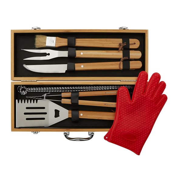 Personalized Custom BBQ Grill Set, Gift for Dad Husband - Engraved 10 pc Set with Grilling Tools