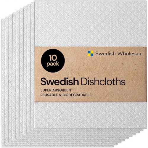 Image of Swedish Dishcloth Cellulose Sponge Cloths - Bulk 10 Pack of Eco-Friendly No Odor Reusable Cleaning Cloths for Kitchen - Absorbent Dish Cloth Hand Towel (10 Dishcloths - White)