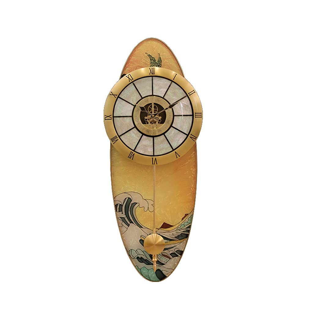 Sjdopulse Style B Wall Clock Pendulum Wall Clock Battery Operated Pure Brass Oval Chic Wall Clock 20 Inch Silent Clock Non Ticking For Living Room Wall Clock Decor