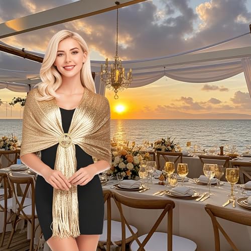 Sparkling Metallic Pashmina Shawl Wraps Scarf with Buckle for Evening Party Bridal Wedding Banquets Gatherings Formal Dresses2