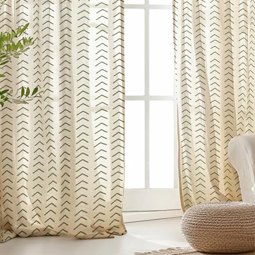 jinchan Green Boho Linen Curtains 96 Inch Farmhouse Back Tab 2 Panels - image 7