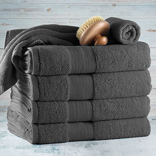 Image of Hearth & Harbor Bath Towels for Bathroom - 100% Ring Spun Cotton Luxury Bathroom Towels - Ultra Soft & Highly Absorbent, Bath Towels Set of 6 - Dark Gray
