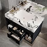 Glintee 30“ Floating Bathroom Vanity with Ceramic Undermount Sink and Sintered Stone Countertop, Solid Wood Cabinet with 2 Soft-Close Drawers. Black+Black/White