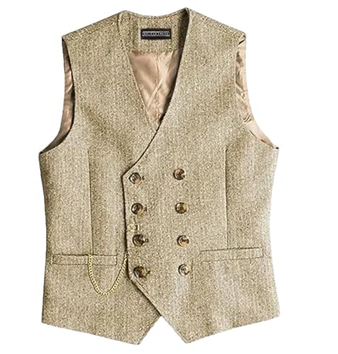 Men Suit Gray Vintage Double Breasted Blend Waistcoat For Wedding Groomsmen Banquet Men Coat