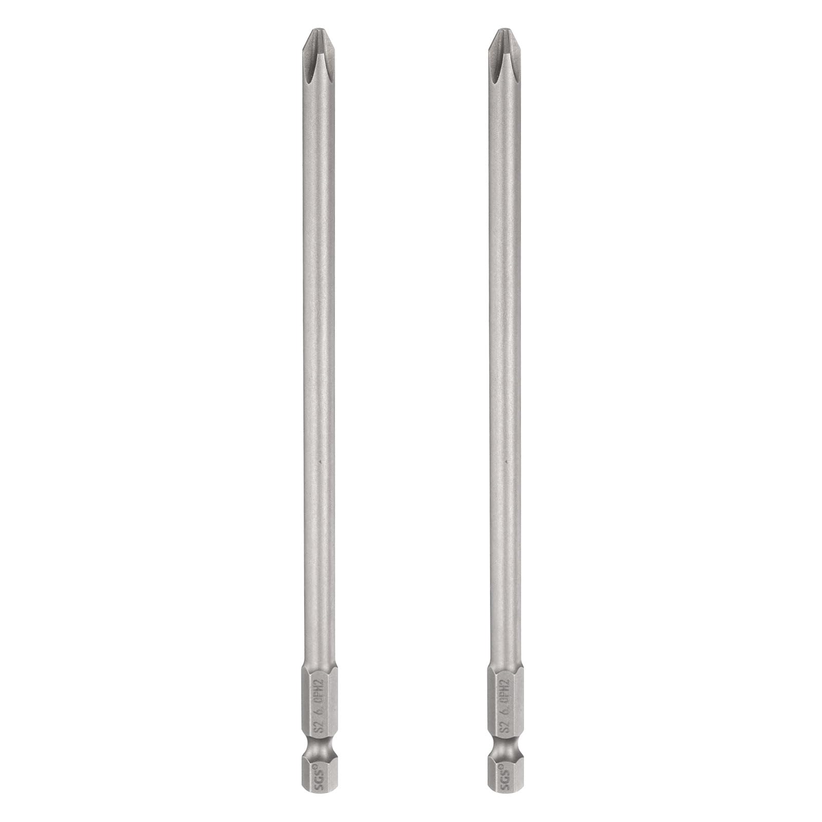 sourcing map 2pcs #2 Phillips Screwdriver Bit PH2 1/4" Hex Shank 6" (150mm) Long 6mm Rod Magnetic Cross Head Drill Bits S2 Steel Industrial Screw Driver Bit for Electric Power Tools, Gray