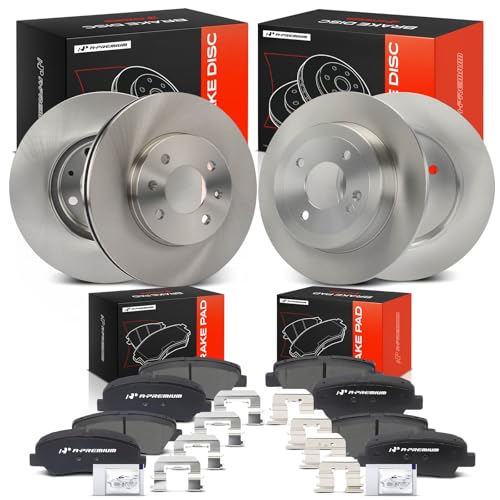 A-Premium Front Vented & Rear Solid Disc Brake Rotors + Ceramic Pads Kit Compatible with Select Hyundai and Kia Models - Accent & Rio 2012 2013 2014 2015 2016 2017, 12-PC Set