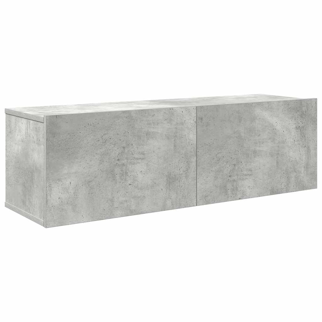 4-TLG. TV-Schrank-Set Betongrau, Holzwerkstoff, Wandmontage, Modernes Media-Center mit Stauraum, für Wohnzimmer und Schlafzimmer, 110/90/30 cm