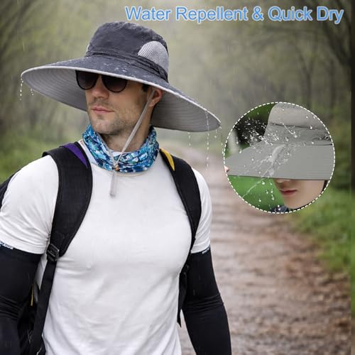 Image of HUAMULAN Super Wide Brim Men Fishing Sun Hats, Sports Outdoor Travel Women Bucket Cap, Golf Cycling Safari Boonie Hat