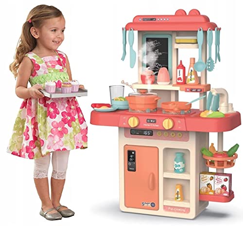 Image of PLUSPOINT Big Kitchen Play Set with Accessories Kids Kitchen Set with Realistic Light Sound Steam Simulation Cooking Pretend Play with Water Outlet-Toys for Toddlers Children & Girls (Big Kitchen-1)