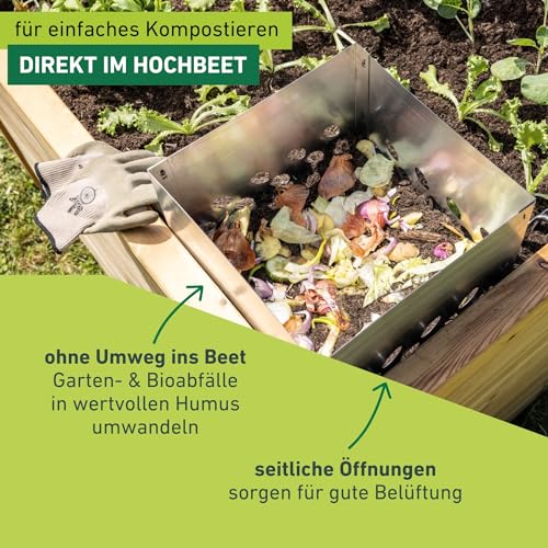 Windhager Hochbeetkomposter, 30 x 30 x 48 cm, Stahl feuerverzinkt, Komposter für Hochbeet, Wurmkomposter, Beetkomposter zum Eingraben, witterungsbeständig und langlebig, Silber