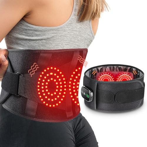 OVIMAZ Red Light Therapy Belt for Body, Cordless Infrared Light Therapy Belt with Heating Vibration Massage, Portable Lower Back Massager for Back Shoulder Waist Red Light Therapy Wrap (Black)