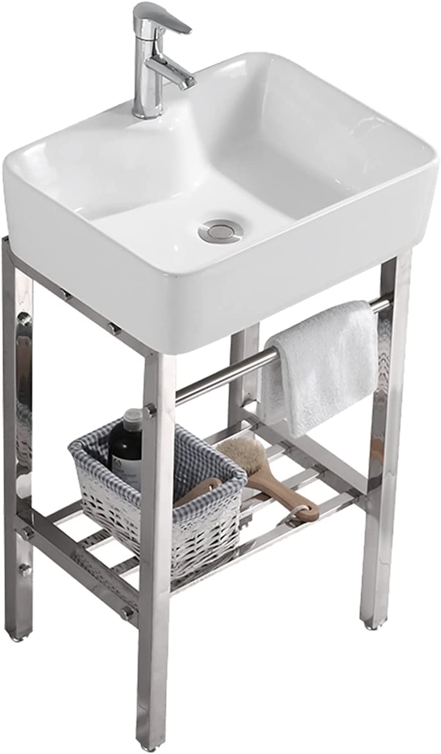 Lavelli da Cucina per la casa, lavabo autoportante in Ceramica, lavabo Multiuso, lavabo in Porcellana Rettangolare con Staffa in Acciaio Inox e Kit di Scarico per Fattoria
