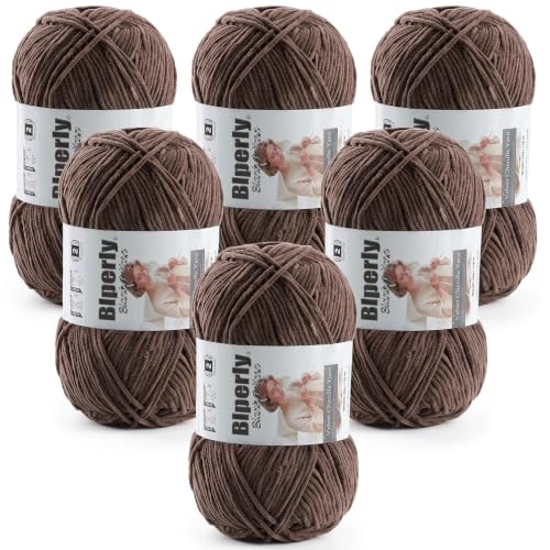 Image of Skinny Chenille Yarn for Crocheting and Knitting, 6 Pack of 50g /158yds - 948yd Total, Soft Fluffy Yarn for Crochet Amigurum & Baby Blankets, Thin Chenille #2 Plush Crochet Yarn (6, Dark Brown)