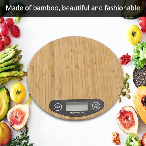Image of Digital Food Scale,Multi-Functional Kitchen Appliance,Precise Weight Measuring and Portion Control,Baking and Cooking Made Simple,Stainless Steel Platform(Wooden Round)