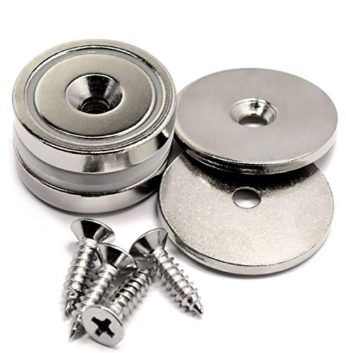 88 LB Super Strong Neodymium Cup Magnets Dia 1.26" w/ #10 Countersunk Hole Plus Matching Strikers & Screws. Made of Neodymium Magnets - Great Round Base Mounting Magnets Super Powerful 2 Packs