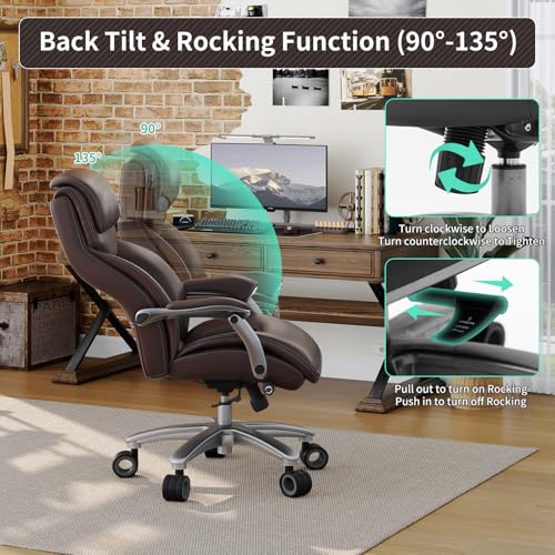 Image of Big and Tall Office Chair with Wide Area Armrest, 600lbs Heavy Duty Desk Chair with Adjustable Lumbar Support, PU Leather High Back Ergonomic Executive Computer Chair with 3'' Silent Casters