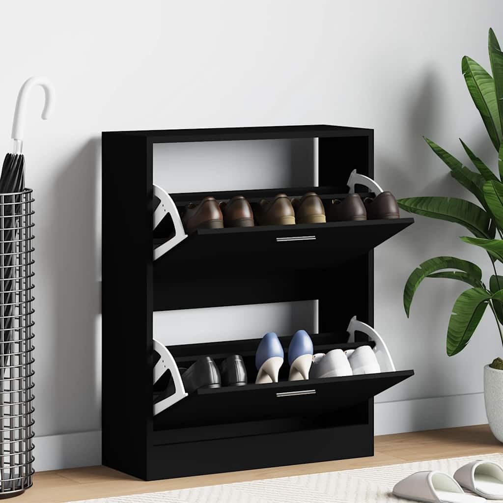 Armoire à chaussures noir en bois d'ingénierie 63x24x81 cm entrée