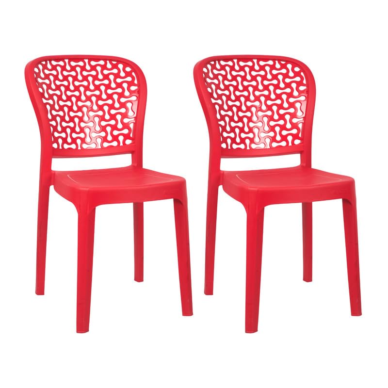 Image of Plasto Luxury Chair with Comfortable Back Posture, Without Arm, for Dining, Bedroom, Kitchen, Living Room, Garden | 150KG Capacity | Strong & Sturdy | Virgin Plastic | Red