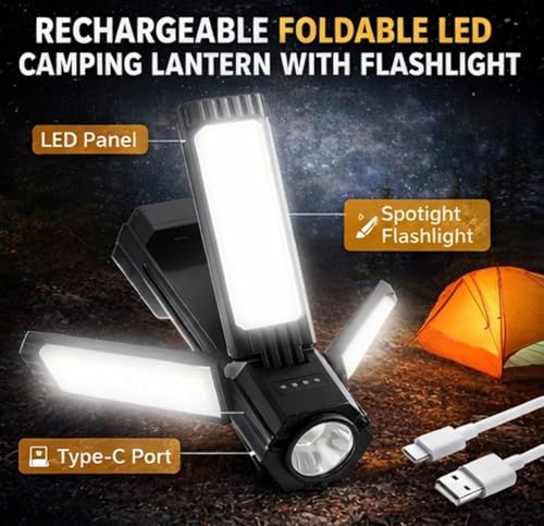 Image of Rechargeable Foldable Camping Lights Rechargeable, 3000mAh PowerBank, 1500 LM Portable Flashlight, 5 Modes LED Tent Lights for Camping,Essential Waterproof Camping Light for Hiking, Camping Essentials