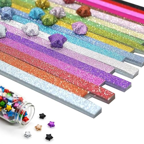 KALUROIL Origami-Stern-Papierstreifen, Glitzer-Origami-Sterne-Papier, DIY-Papier-Sternstreifen, Origami-Stern-Dekorationspapierstreifen für DIY-Handwerk, 360 Blatt (18 Farben)