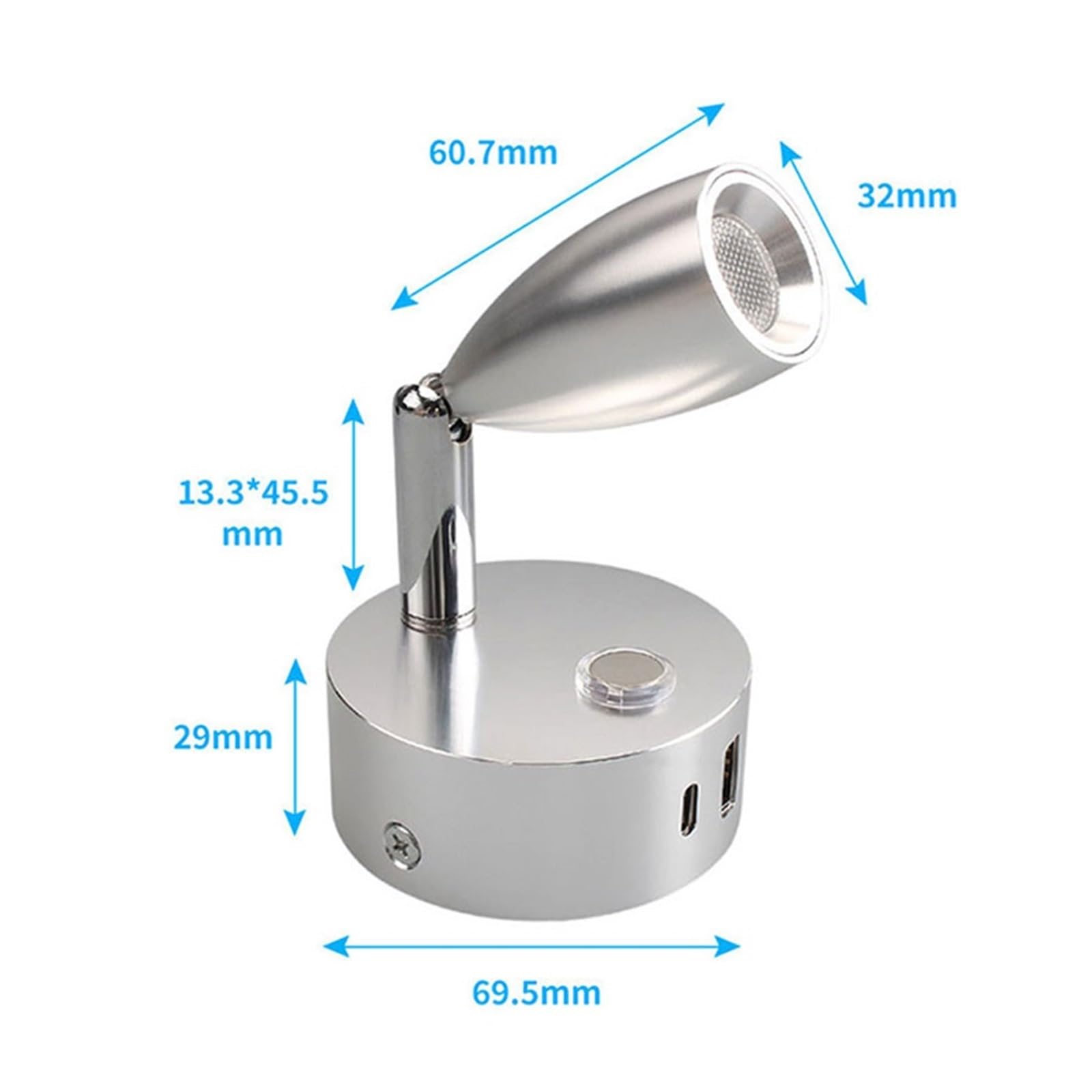 Faretto LED Dimmerabile USB Tipo C RV DC 12V 24V Piccola Luce Di Lettura Con Porta Di Ricarica USB Lampada Calda Dimmerabile For Nave(Silver)