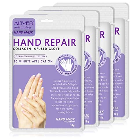 (4-pair) Moisturizing Hand Mask that Enriched with Collagen, Shea Butter, and Vitamin-E to Revive Dry, Rough and Cracked Skin for Women and Men Cover