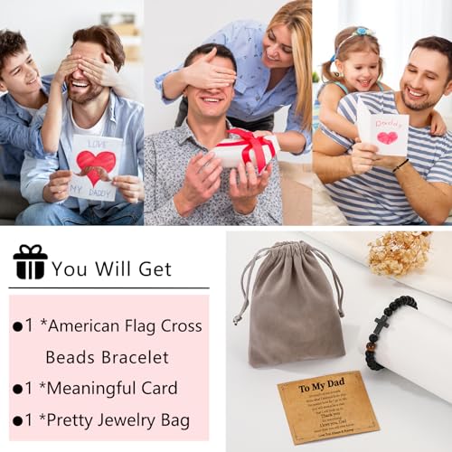 Gifts for Dad New Dad Stepdad Husband, American Flag Cross Beads Bracelet Jewelry Gifts for Father Men from Daughter Son Wife