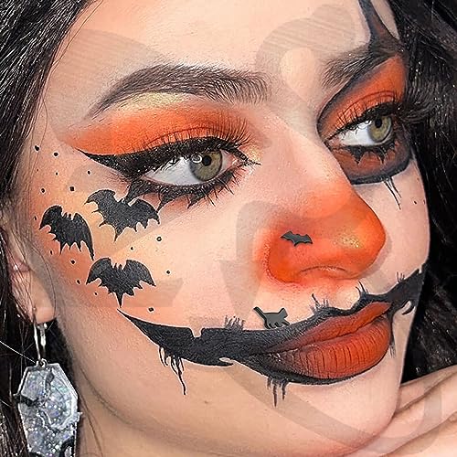 ZS 9Pcs 16G Halloween Lip Labret Studs, Stainless Steel Internally Threaded Jewelry for Conch Medusa Piercing, Black Bat Skull Ghost Forward Helix Tragus Earring for Women Men3