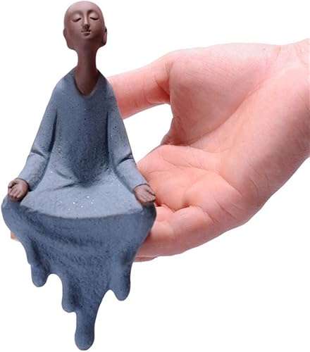 Miniatura 12 de Monje pequeño de cerámica de arcilla morada, escultura con manos rezando sentadas, estatua de Buda sentada, meditación, estatua de monje, muebles